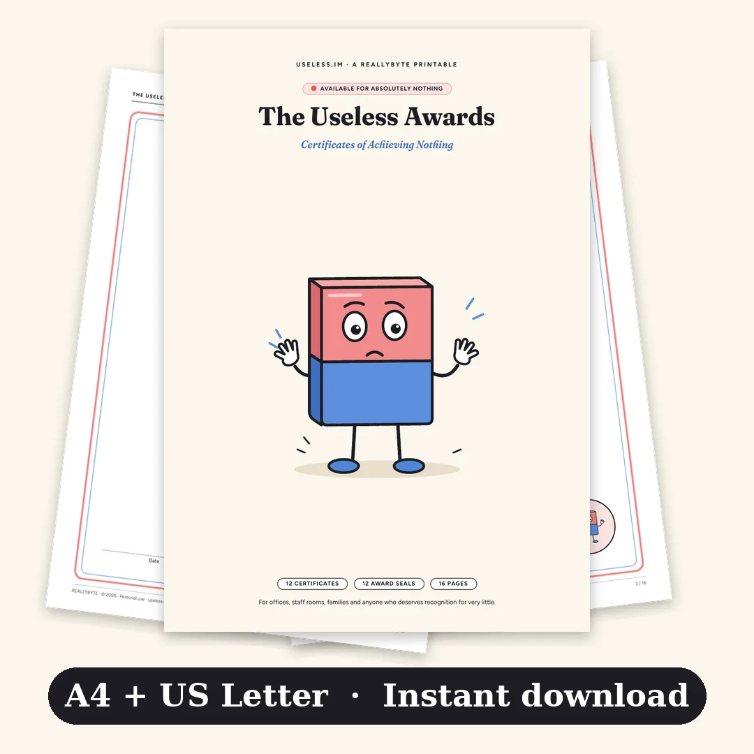 Cover of The Useless Awards: Certificates of Achieving Nothing